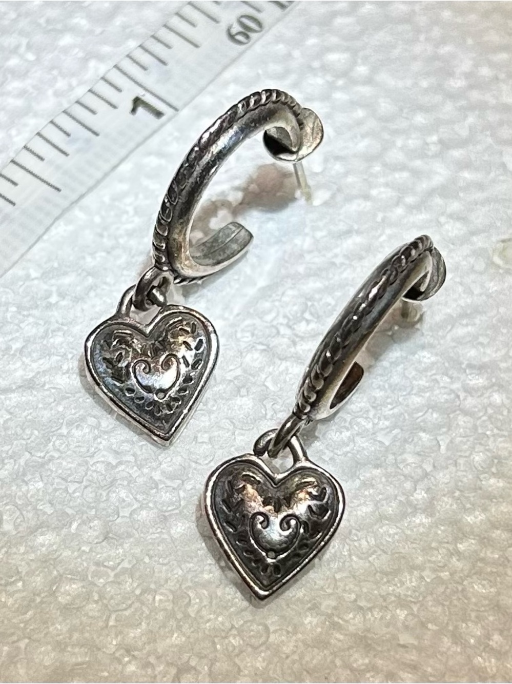 Brighton Silver Heart Drop Hoop Earrings -